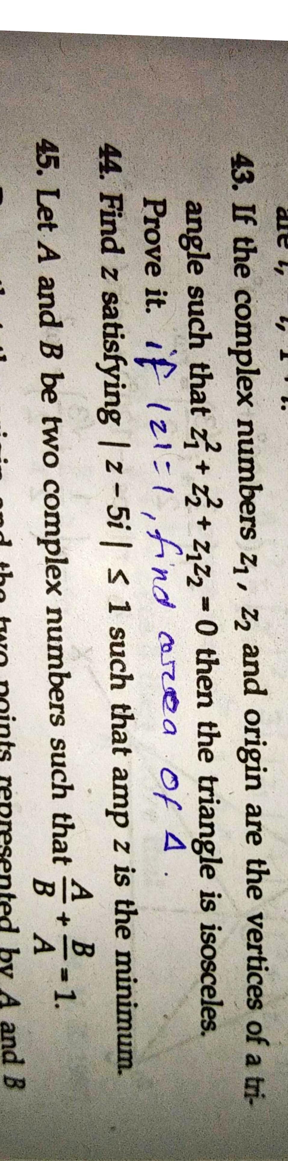 Question image for Sir please help me in solving question no. 43 By